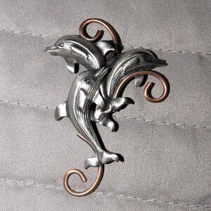 $1 with Bundle ~ Dolphin Brooch Silver Tone 5903